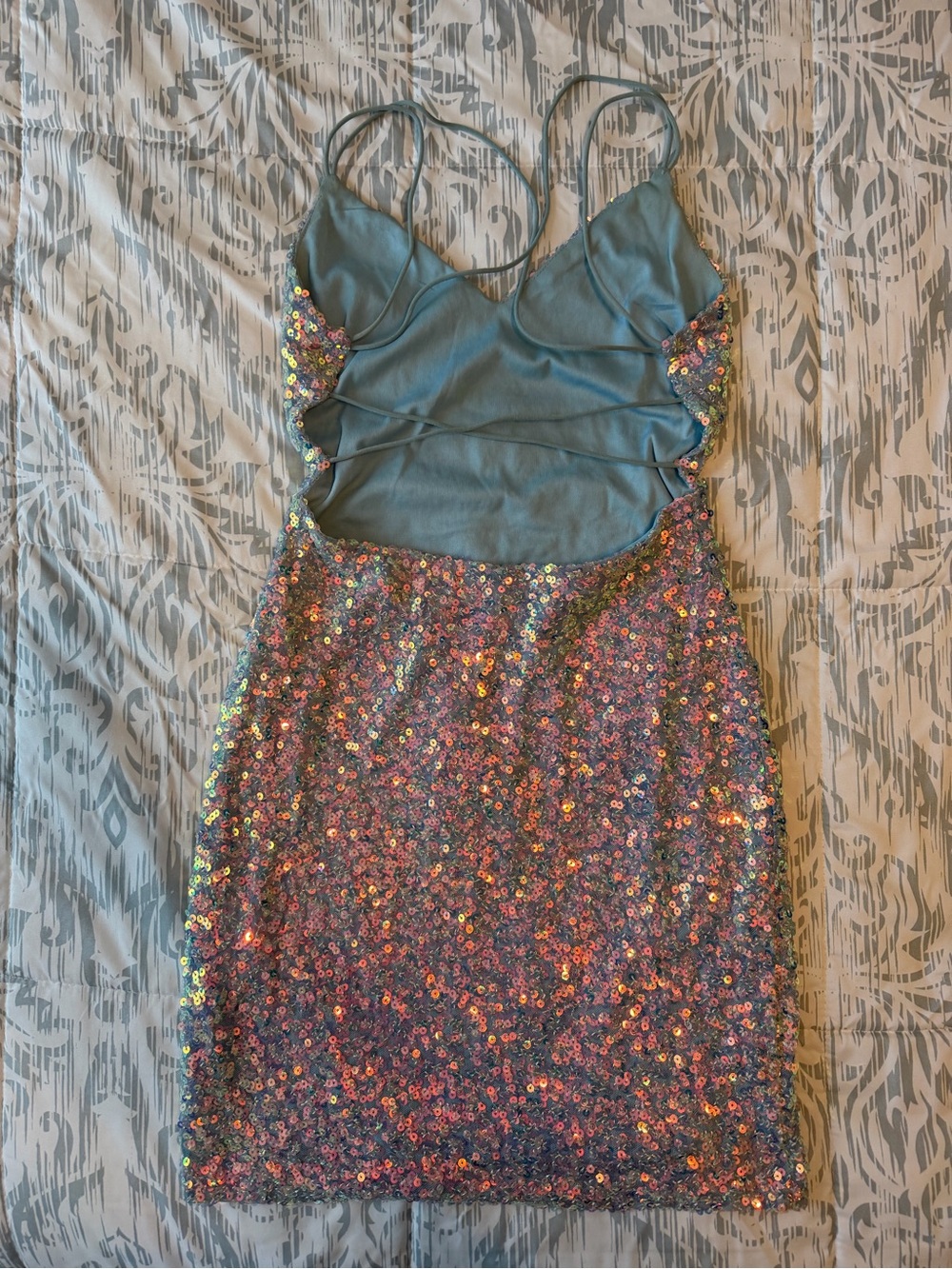 Iridescent Sequin Dress - Blue/Pink Multicolor - Picture 2 of 3